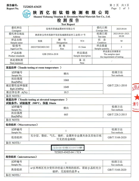 Titanium Sheet Test Report Titanium Sheet Test Report